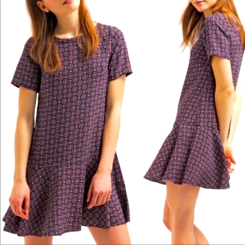 Banana Republic Foulard Print Flounce, Geometric Print Dress. Size 14